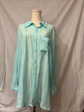 Light Blue Women’s Button-Up Shirt - Casual Long Sleeve
